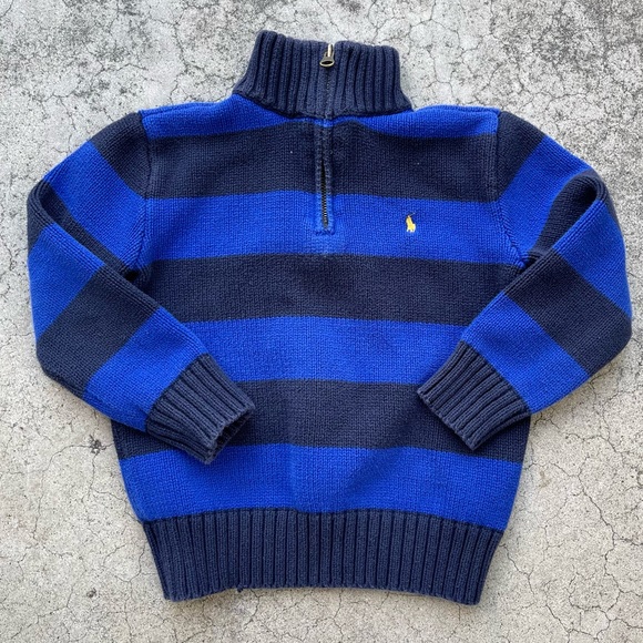Vintage Polo Ralph Lauren Sweater knit size 6 Blue Striped Mock Neck 1/4 Zip - Picture 4 of 4